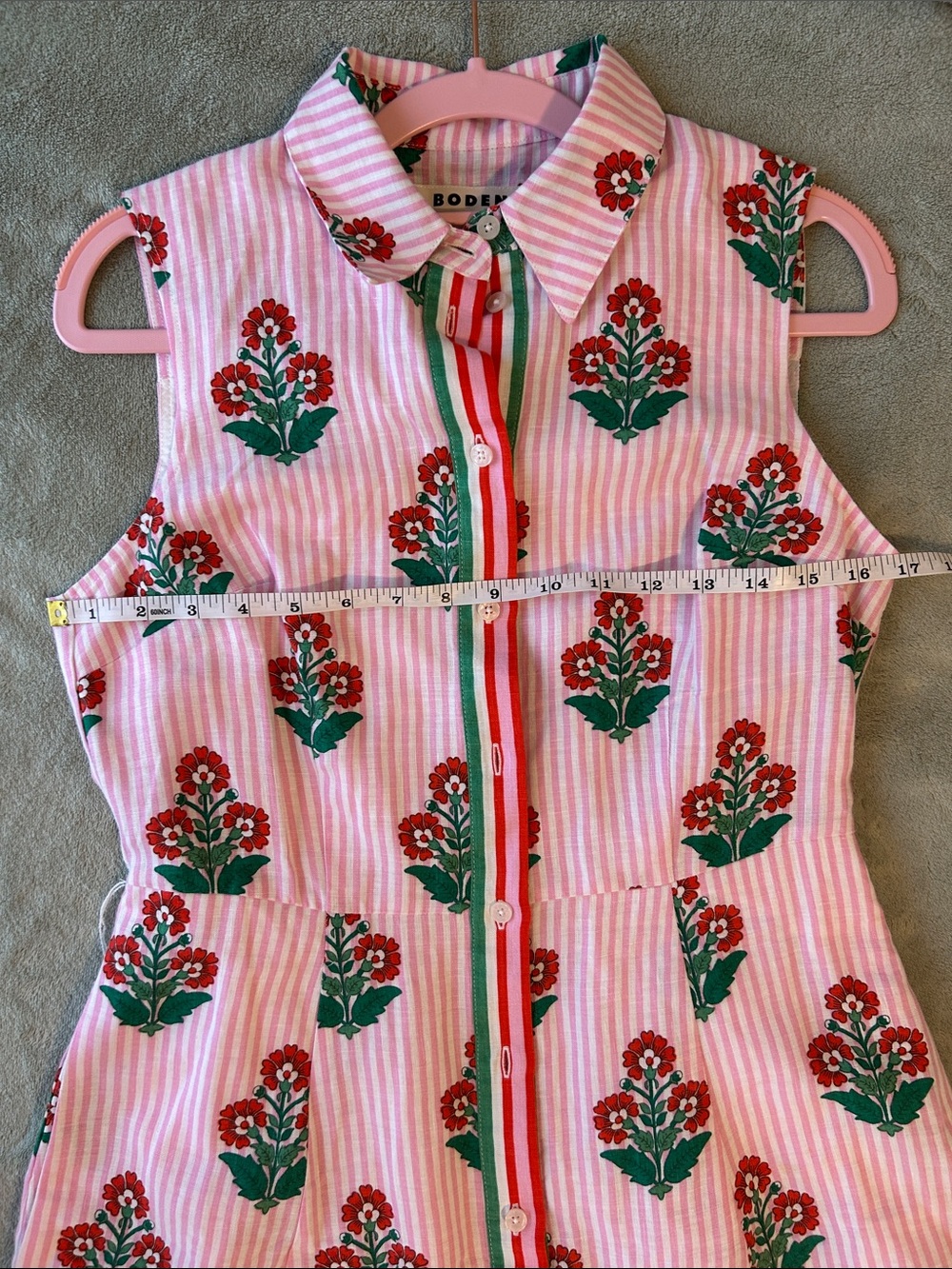 Boden Kate Sleeveless Linen Midi Dress Pink Green Floral - Picture 7 of 8